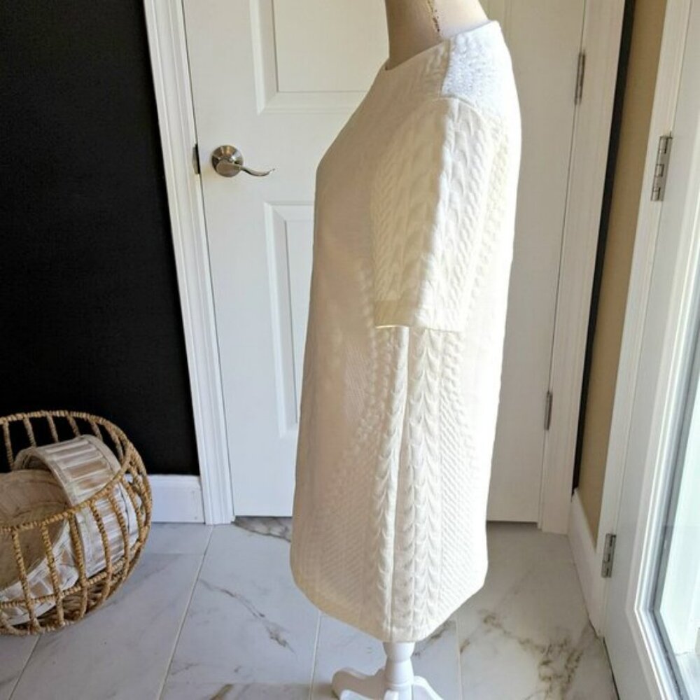 Zara Cream Textured Short Sleeve Shift Dress - Picture 4 of 5